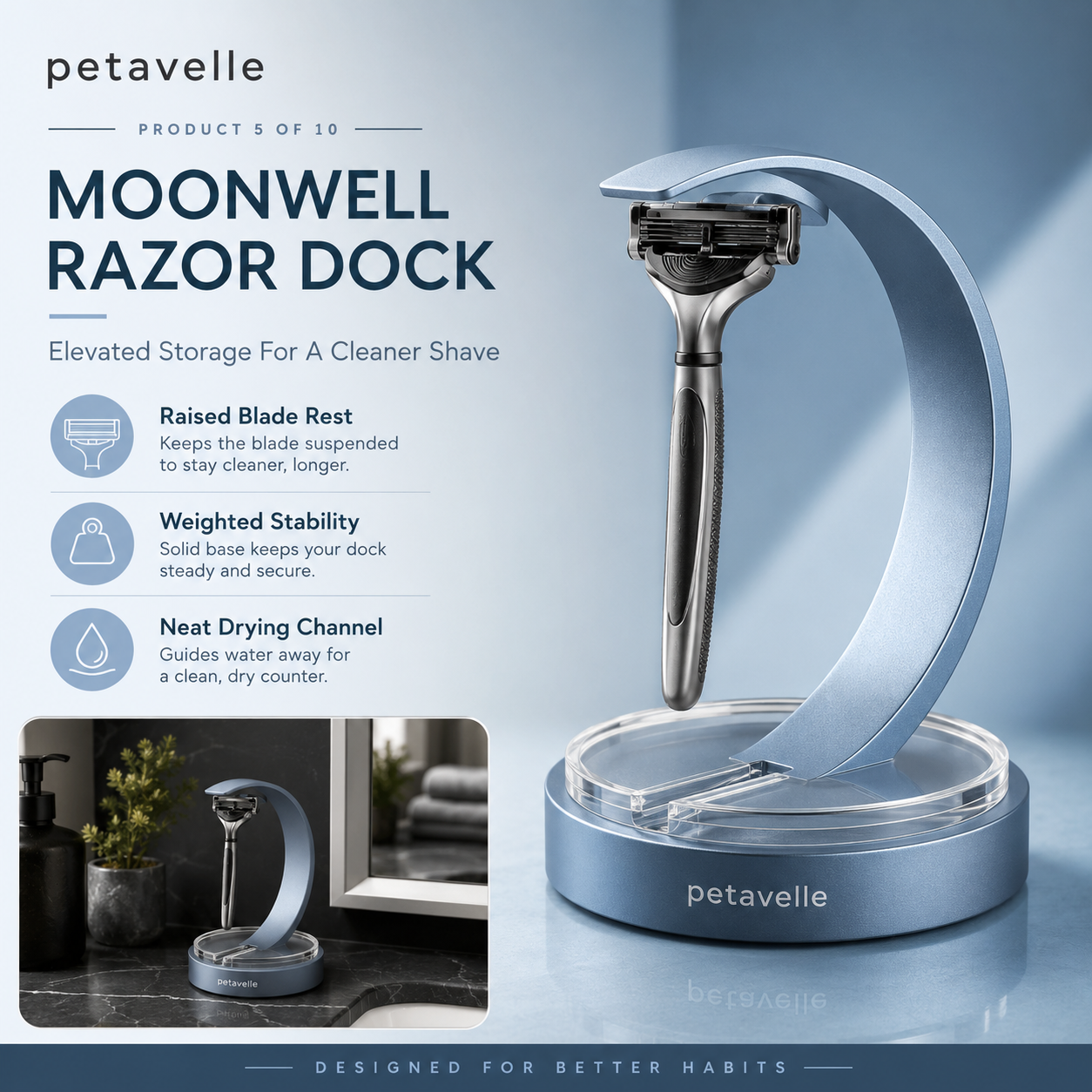 Petavelle™ CrescentRise Countertop Razor Dock