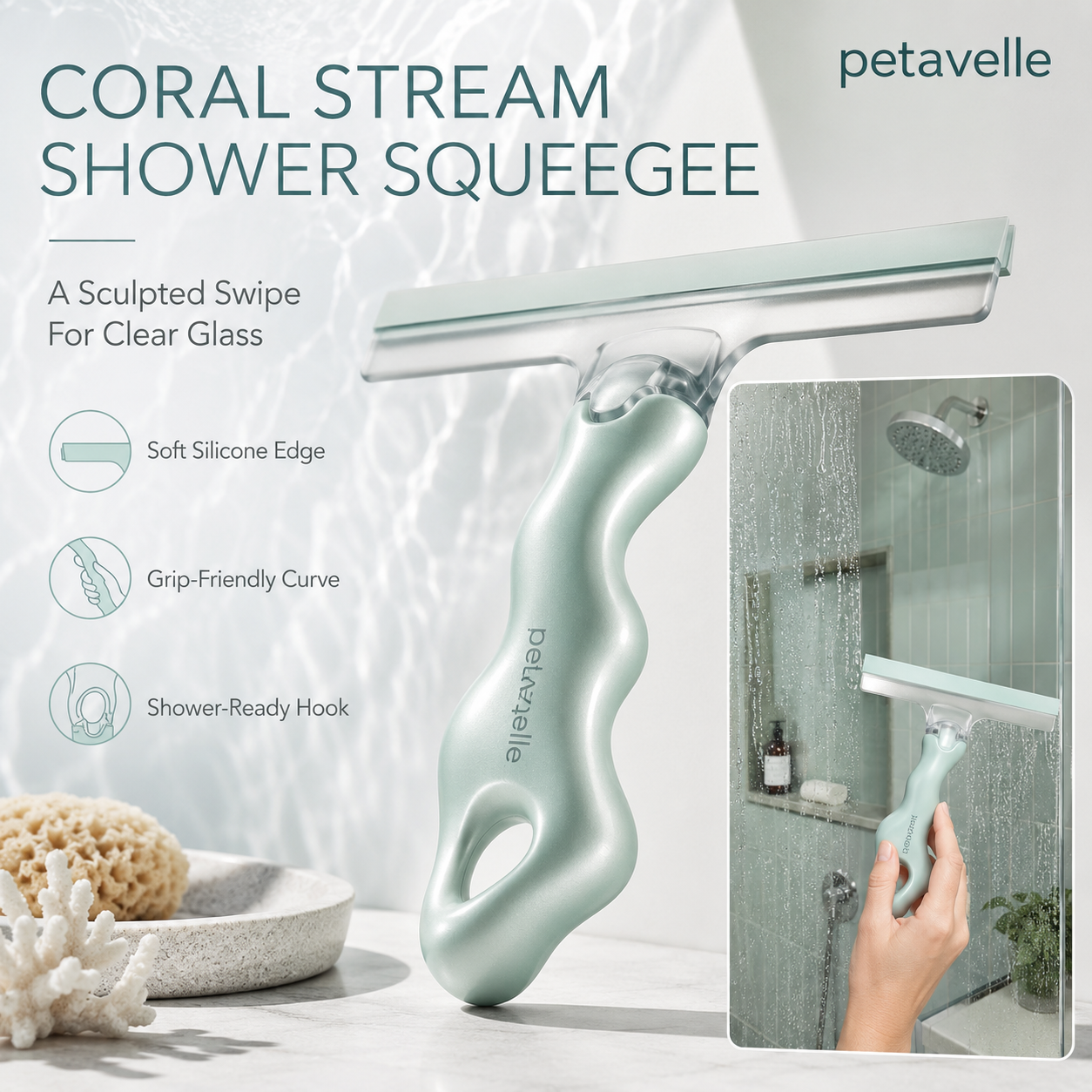 Petavelle™ Seaglass Curve Shower Squeegee