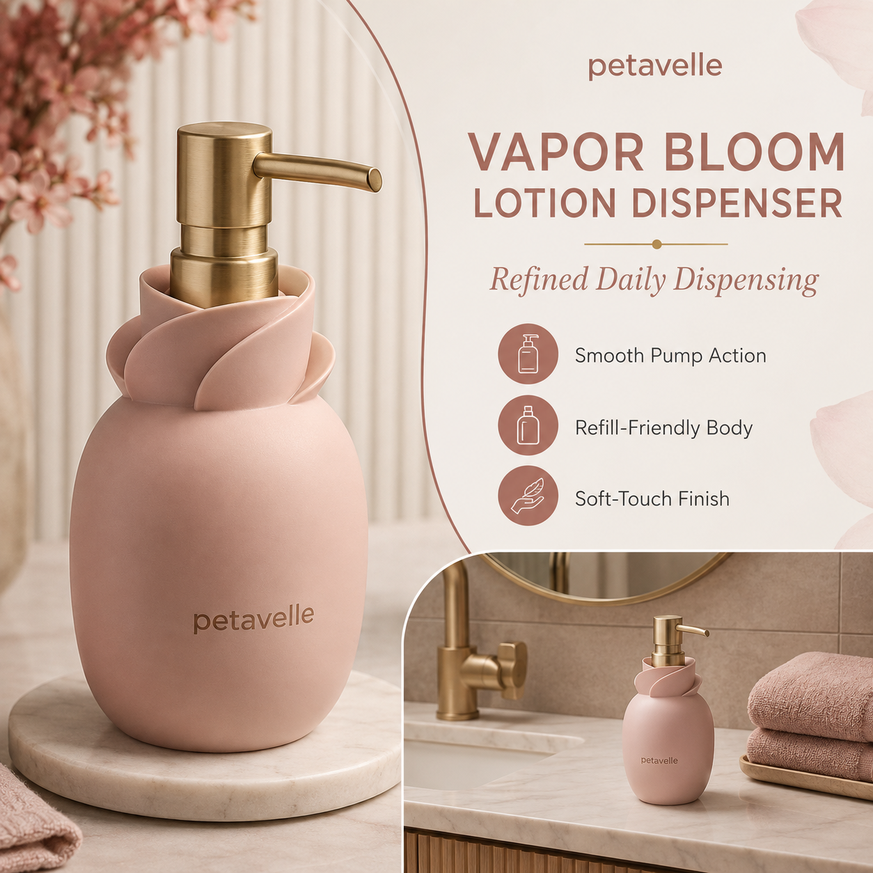 Petavelle™ Rosette Refillable Lotion Vessel