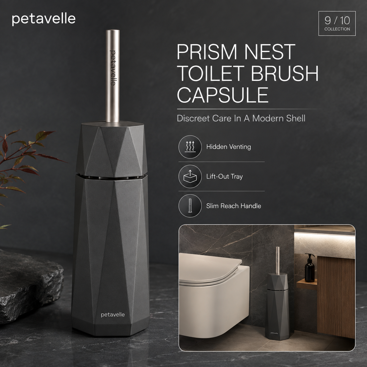 Petavelle™ FacetHush Enclosed Toilet Brush Suite